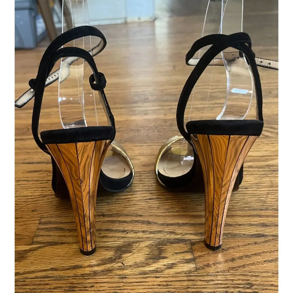 Gucci Gold Leather Peep Toe Heels Shoes  Women's Size EU 37 US 6.5 - Picture 6 of 11